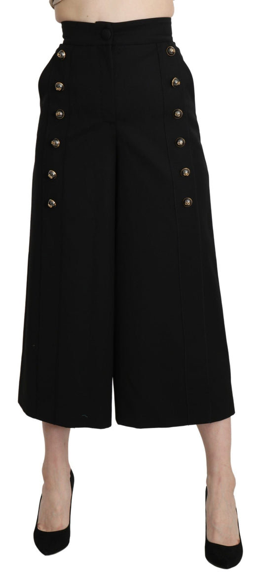 Dolce & Gabbana Black Wide Wool Leg Cropped Trouser Women's Pant