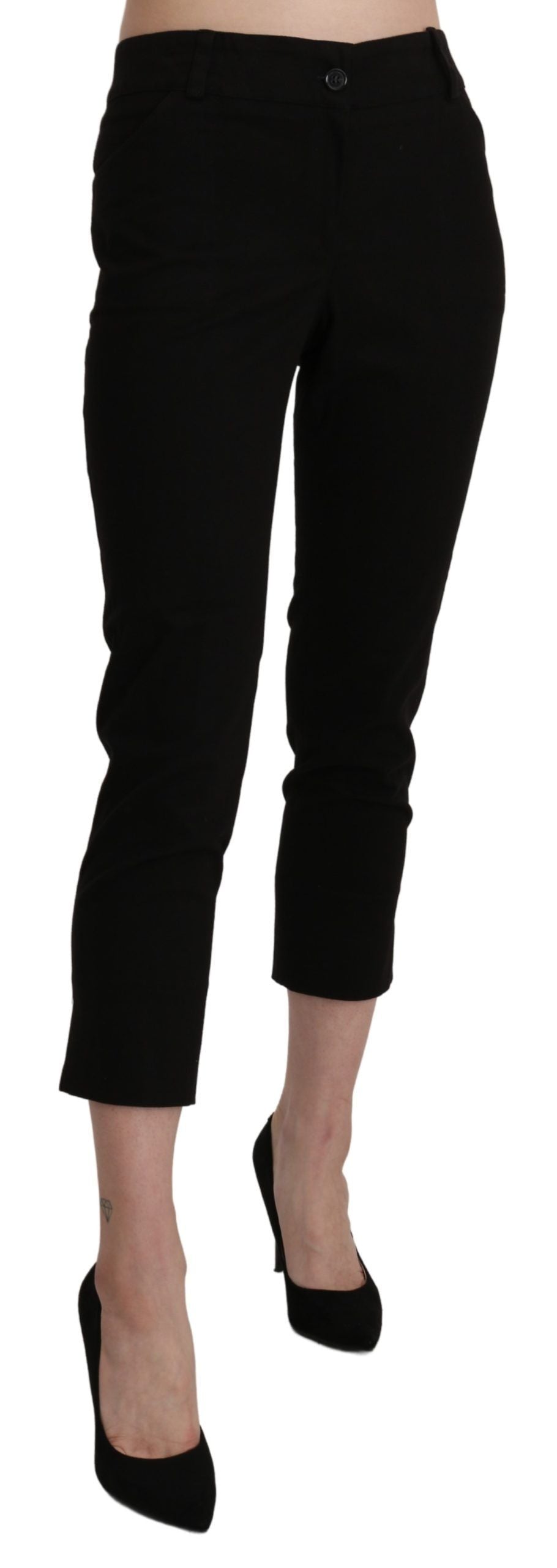 BENCIVENGA Black High Waist Skinny Cropped Dress Trouser Women's Pants