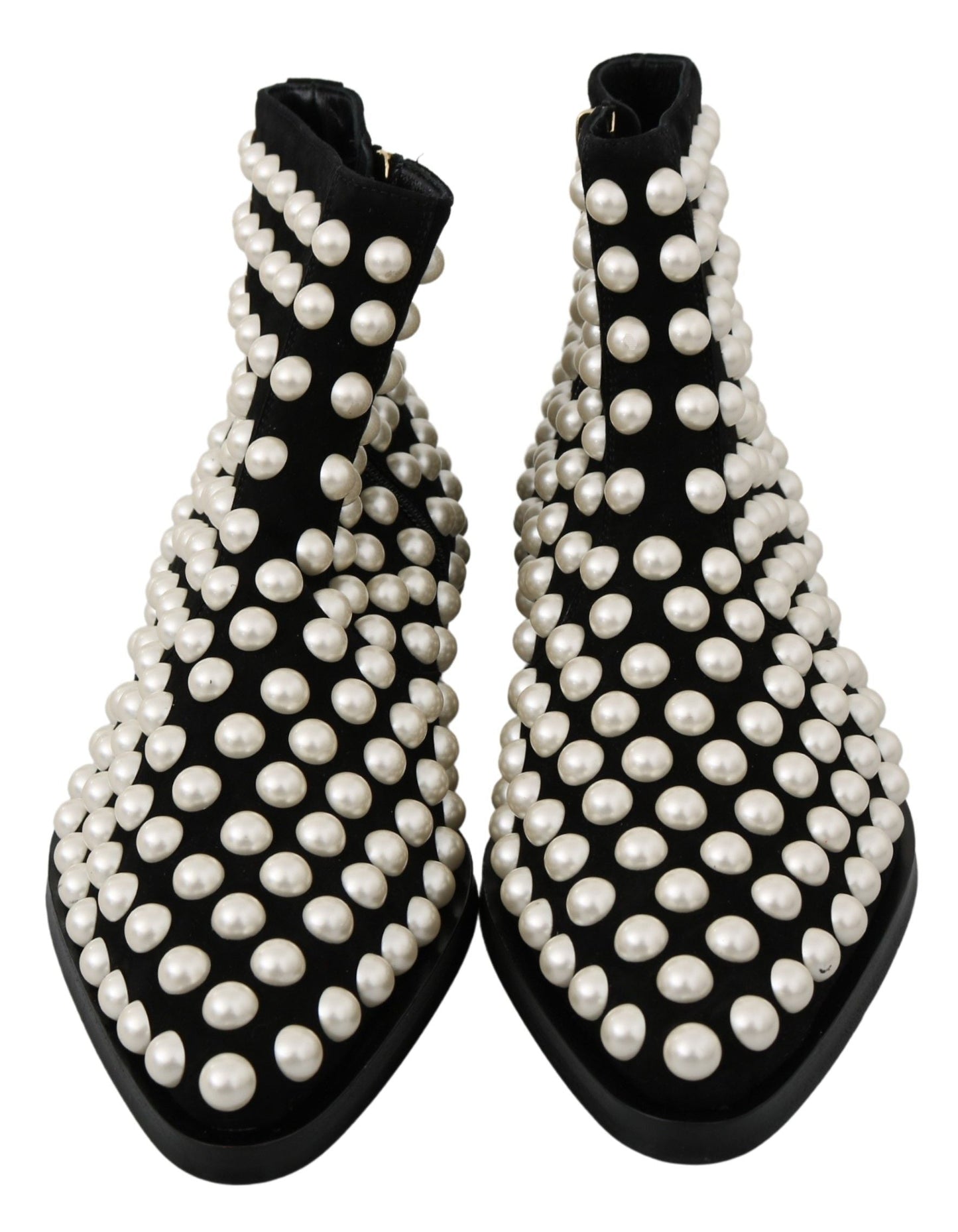 Dolce & Gabbana Black Suede Pearl Studs Boots Women's Shoes