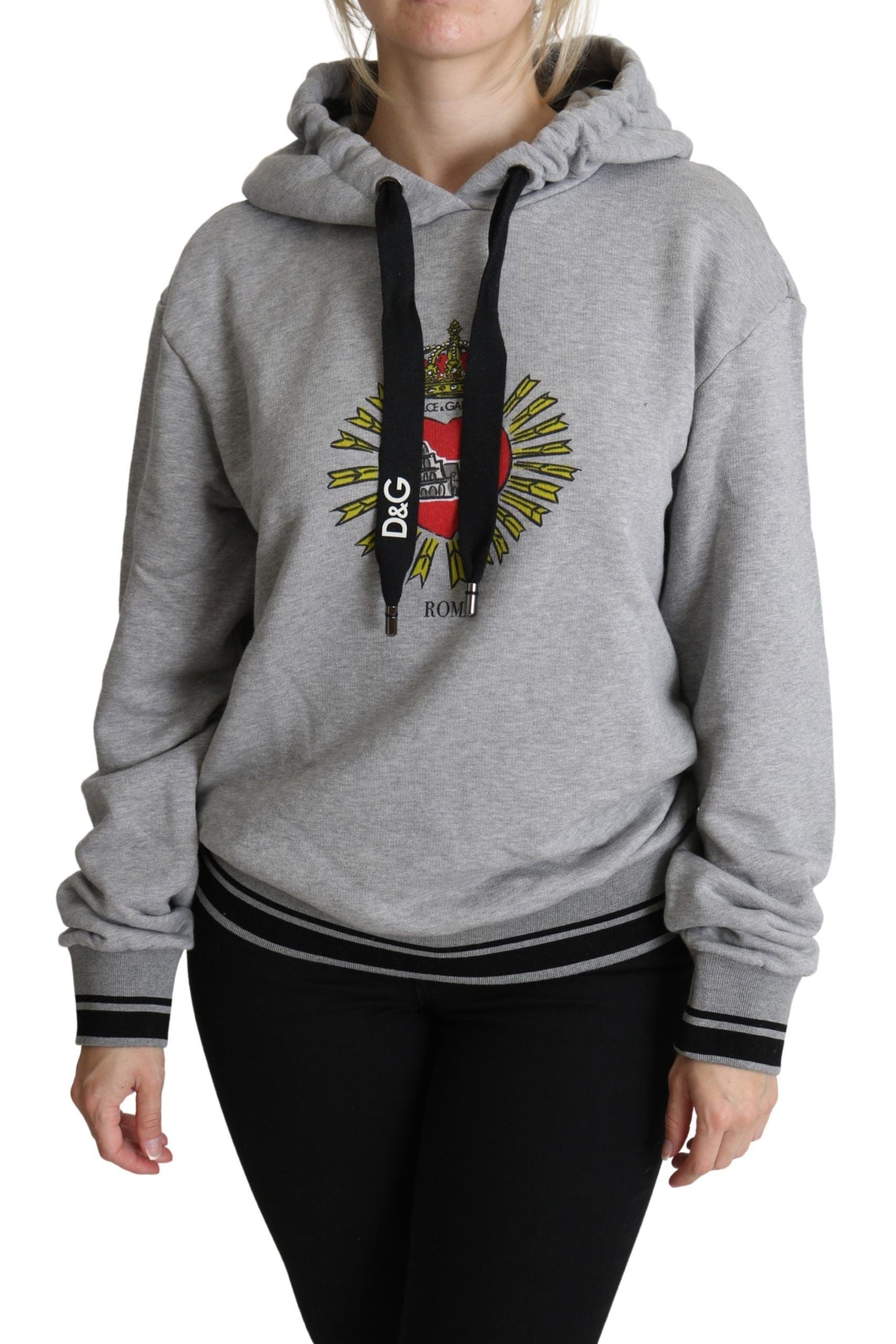 Dolce & Gabbana Gray Printed Hooded Exclusive Logo Women's Sweater