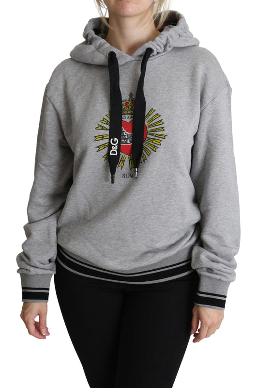 Dolce & Gabbana Gray Printed Hooded Exclusive Logo Women's Sweater