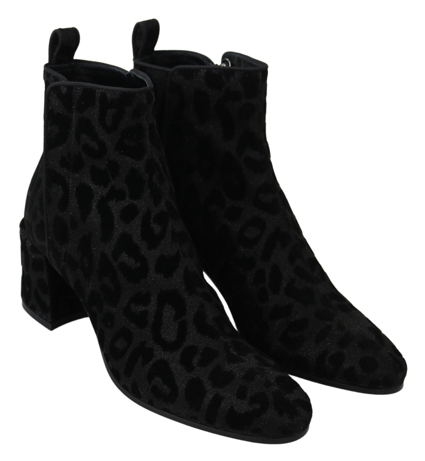 Dolce & Gabbana Black Leopard Short Boots Zipper Women's Shoes
