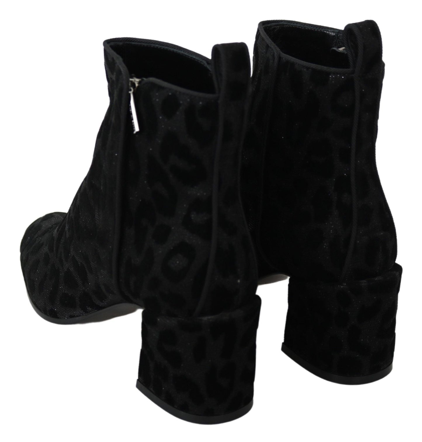Dolce & Gabbana Black Leopard Short Boots Zipper Women's Shoes