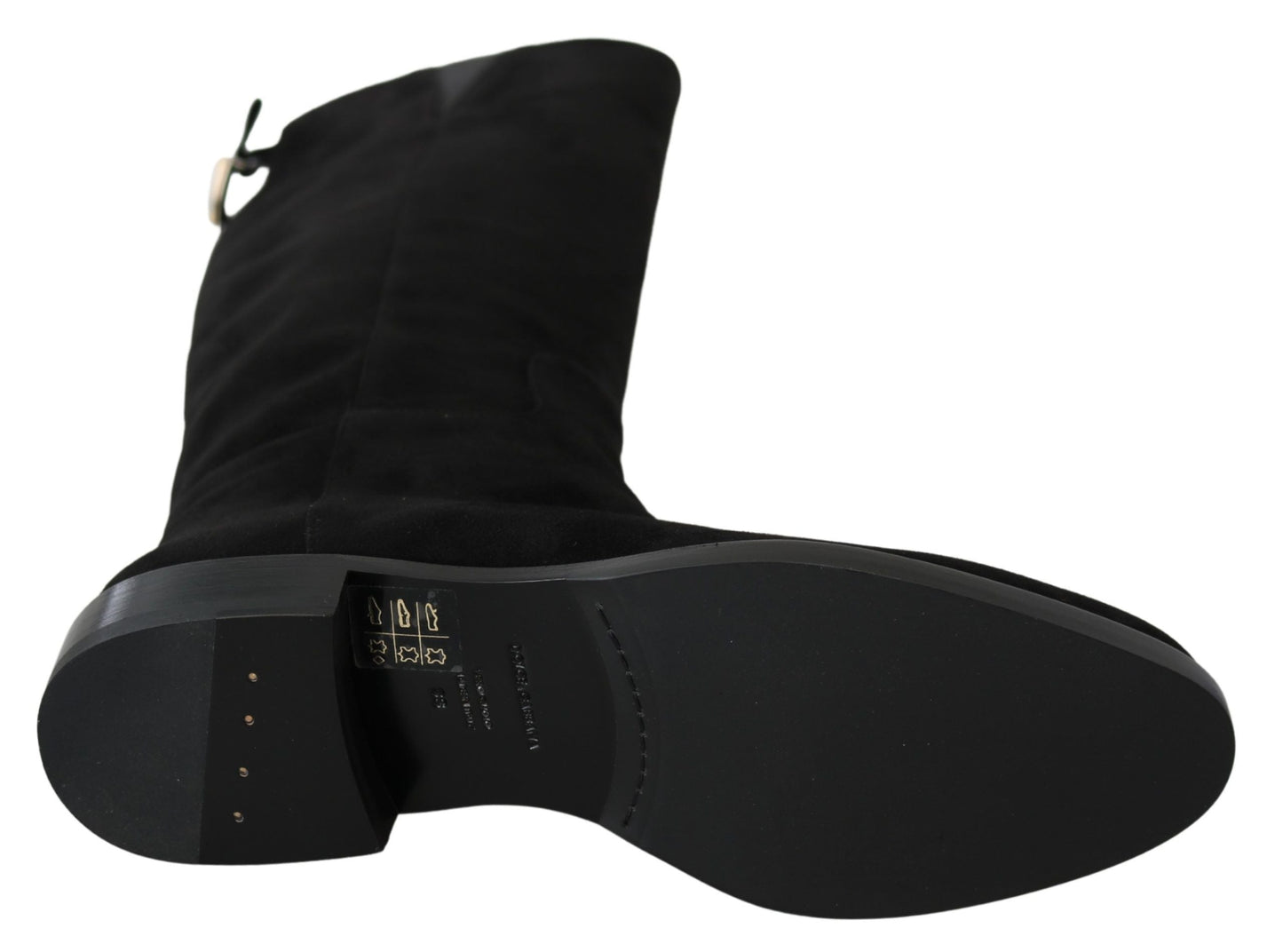 Dolce & Gabbana Black Suede Knee High Flat Boots Women's Shoes