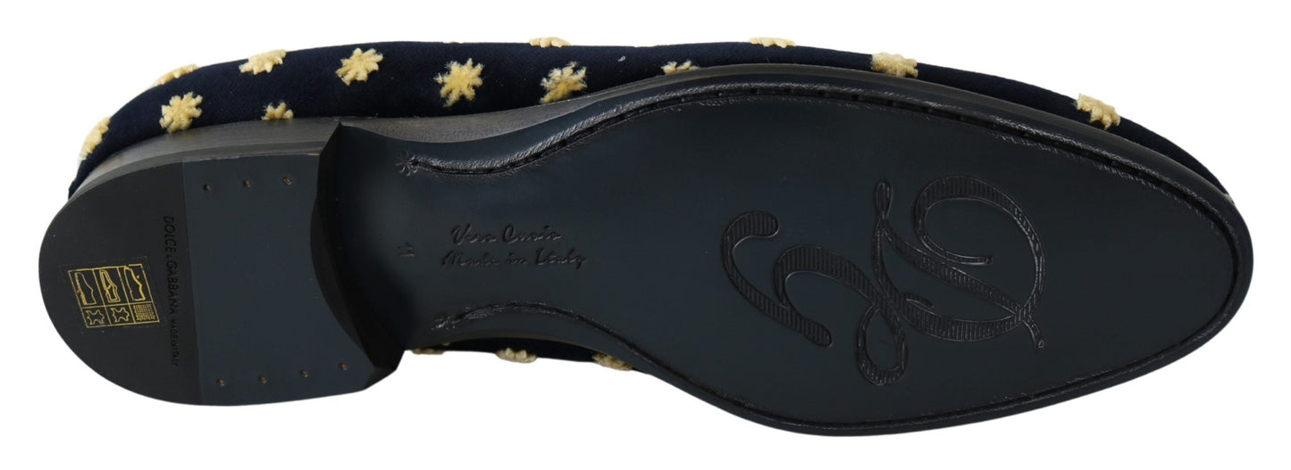 Dolce & Gabbana Blue Velvet Crown Slippers Loafers Men's Shoes