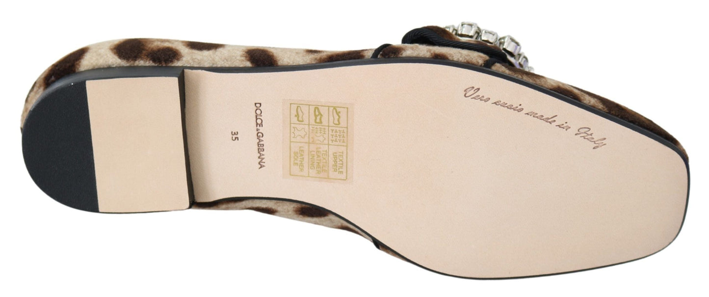 Dolce & Gabbana Brown Leopard Print Crystals Loafers Flats Women's Shoes