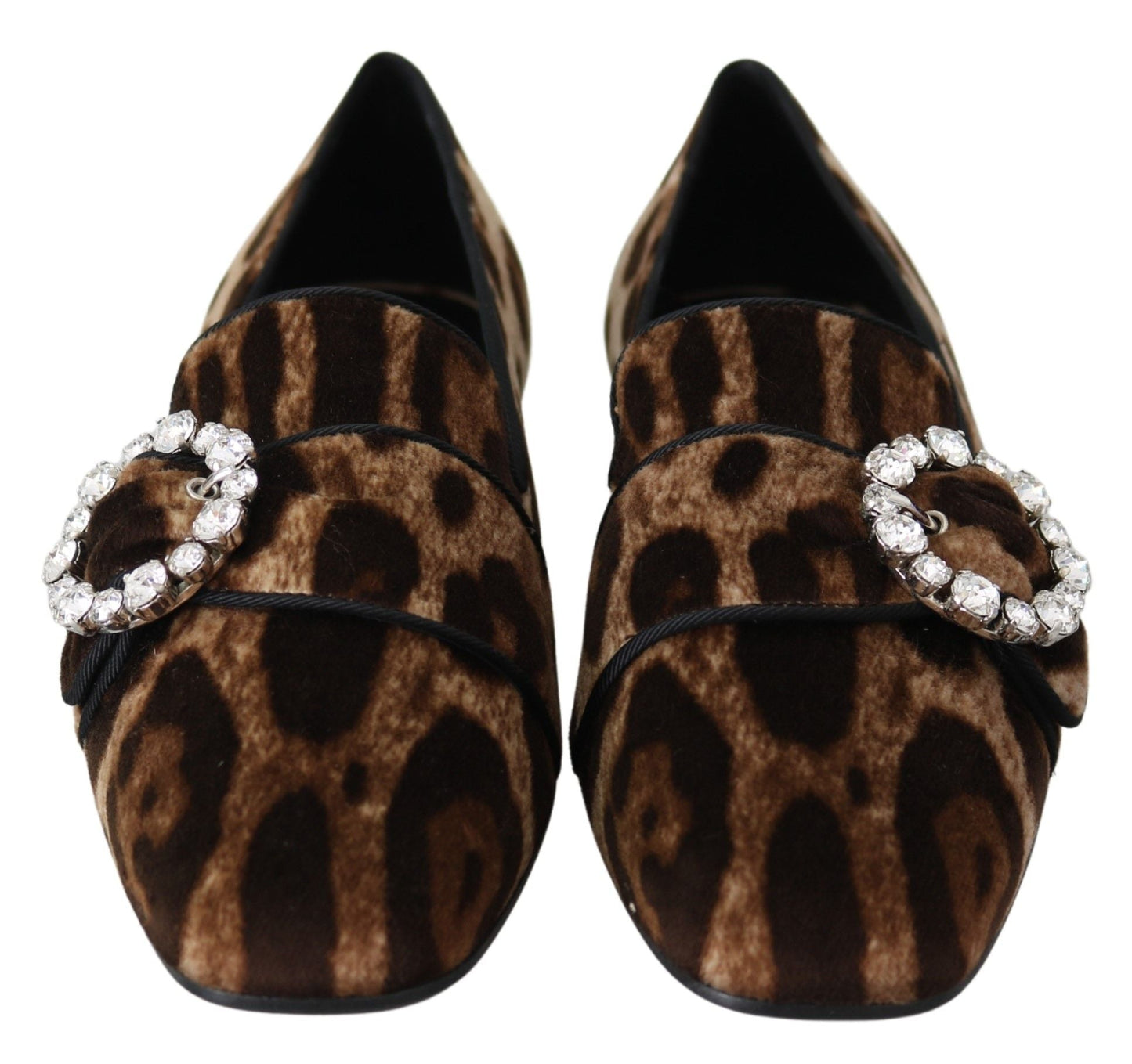 Dolce & Gabbana Brown Leopard Print Crystals Loafers Flats Women's Shoes