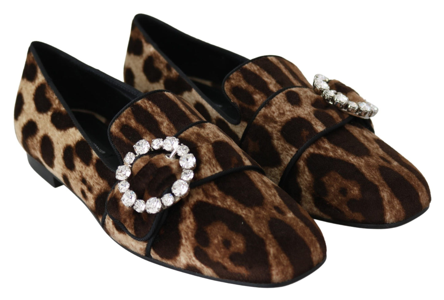 Dolce & Gabbana Brown Leopard Print Crystals Loafers Flats Women's Shoes