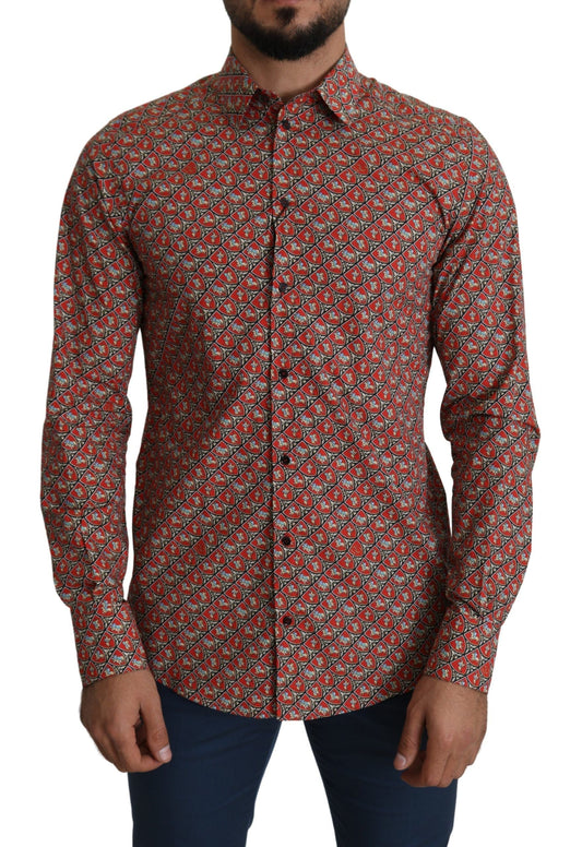 Dolce & Gabbana Red Printed Knight Formal Dress MARTINI Men's Shirt