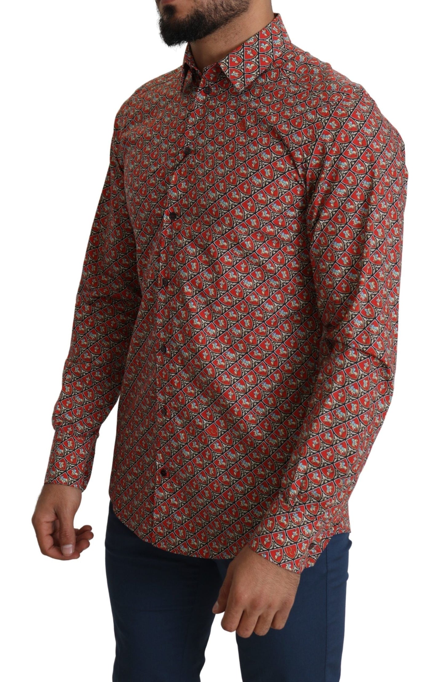Dolce & Gabbana Red Printed Knight Formal Dress MARTINI Men's Shirt