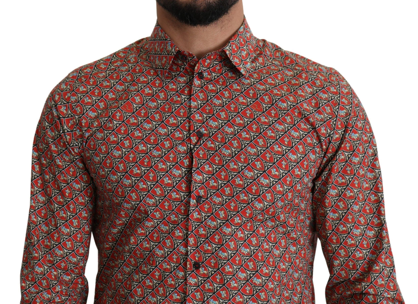 Dolce & Gabbana Red Printed Knight Formal Dress MARTINI Men's Shirt