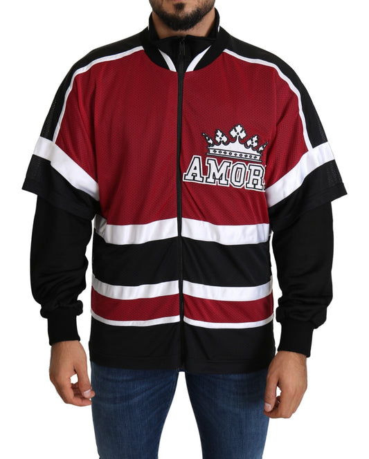Dolce & Gabbana Red Black AMORE Sport Full Zipper Men's Sweater