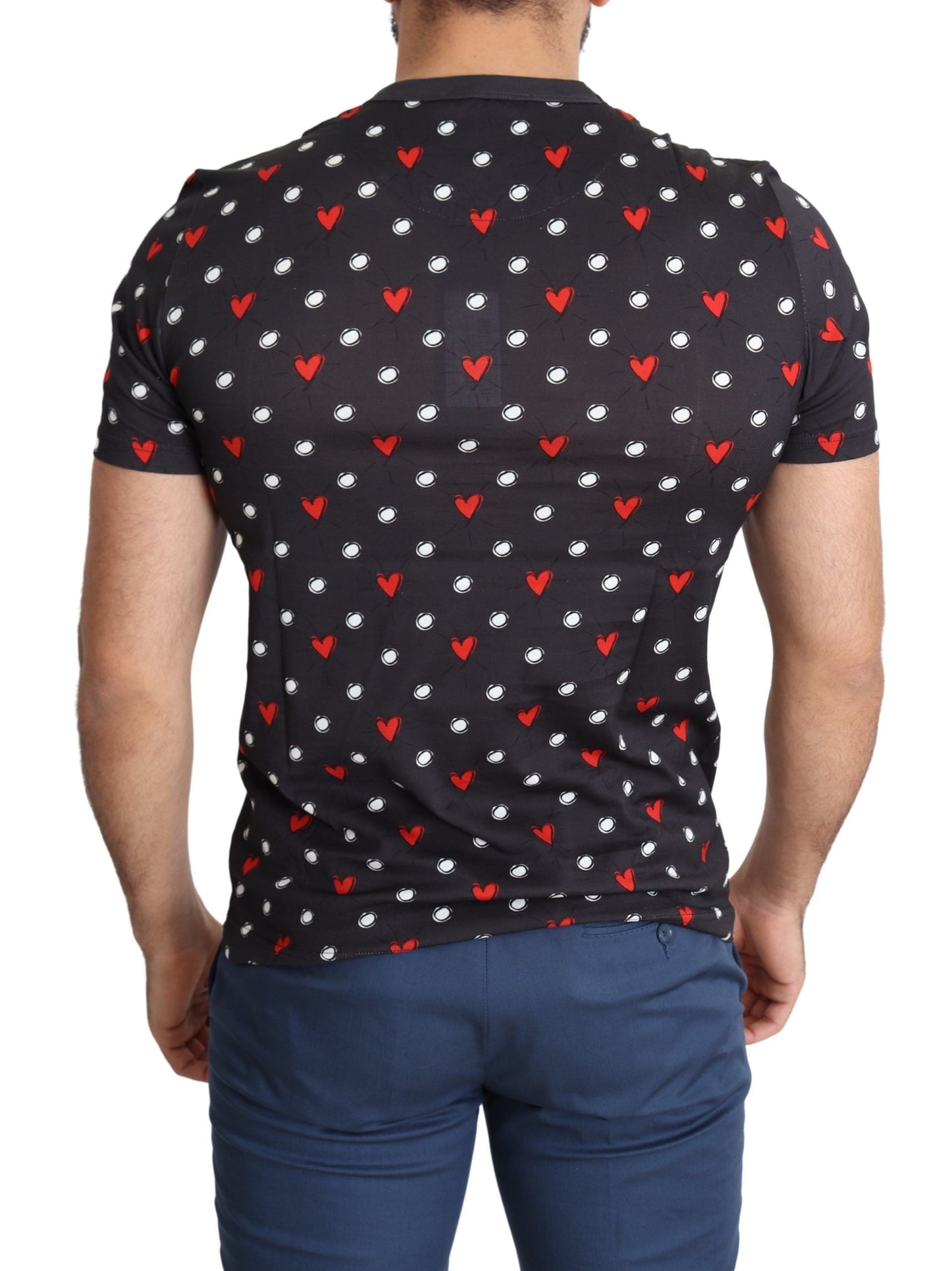 Dolce & Gabbana Dark Gray Hearts Print Cotton Men Men's T-shirt