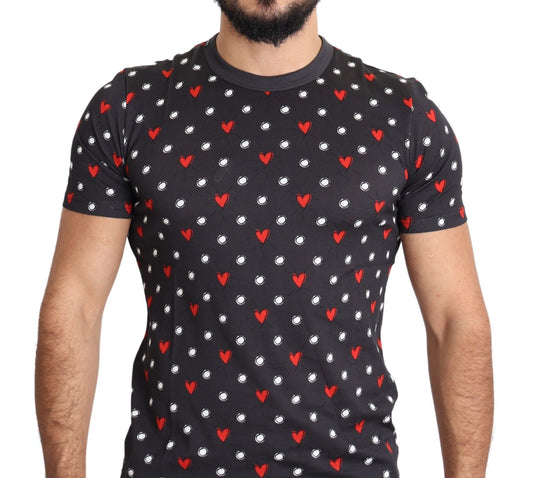 Dolce & Gabbana Dark Gray Hearts Print Cotton Men Men's T-shirt