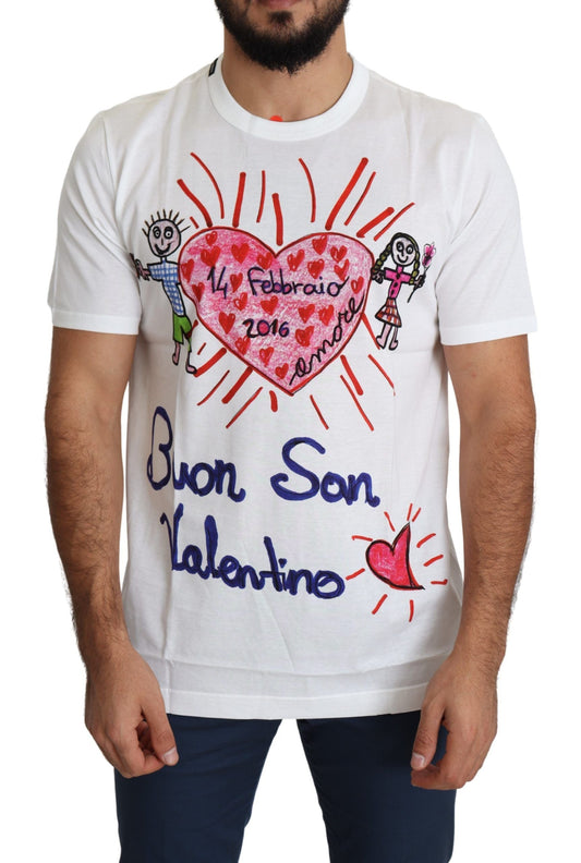 Dolce & Gabbana White Saint Valentine Hearts Print Men  Men's T-shirt