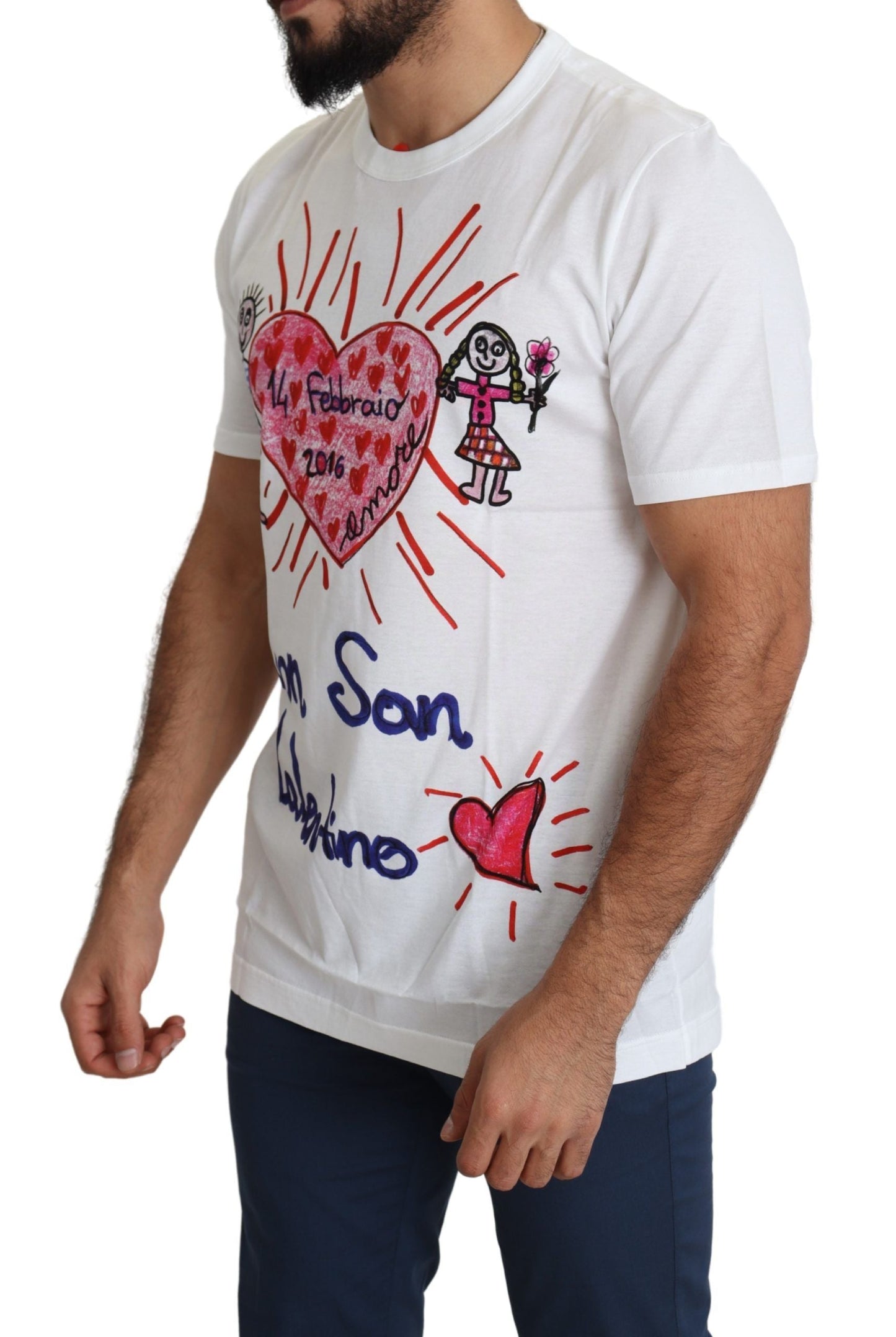 Dolce & Gabbana White Saint Valentine Hearts Print Men  Men's T-shirt