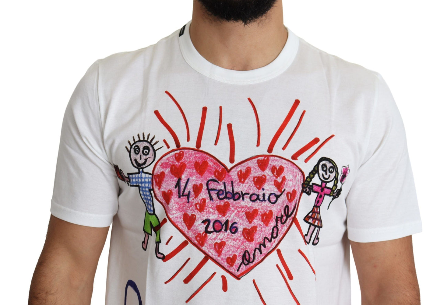 Dolce & Gabbana White Saint Valentine Hearts Print Men  Men's T-shirt