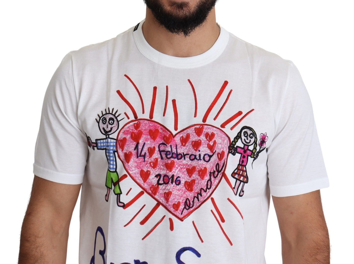 Dolce & Gabbana White Saint Valentine Hearts Print Men  Men's T-shirt