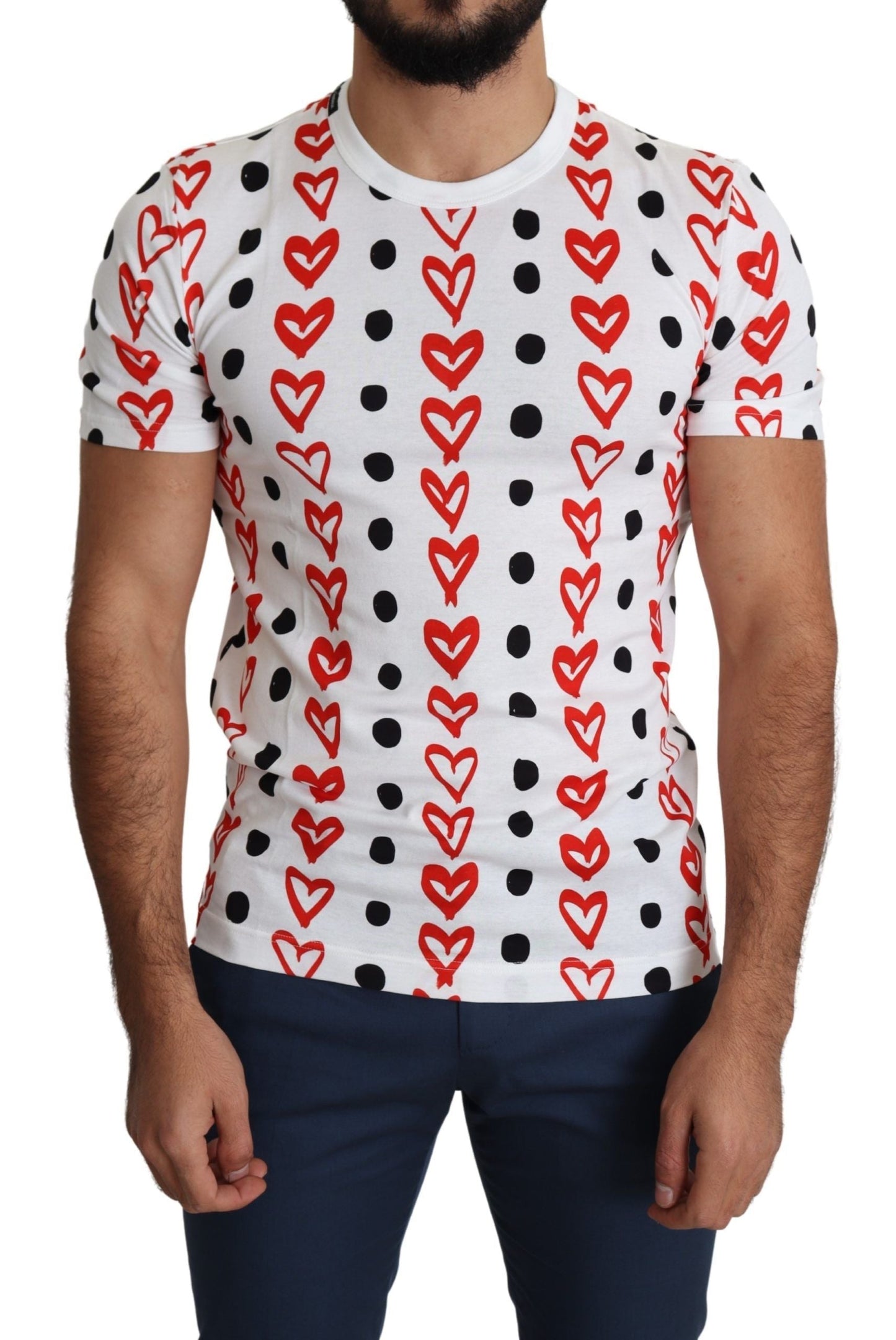 Dolce & Gabbana White Hearts Print  Cotton Men Top Men's T-shirt