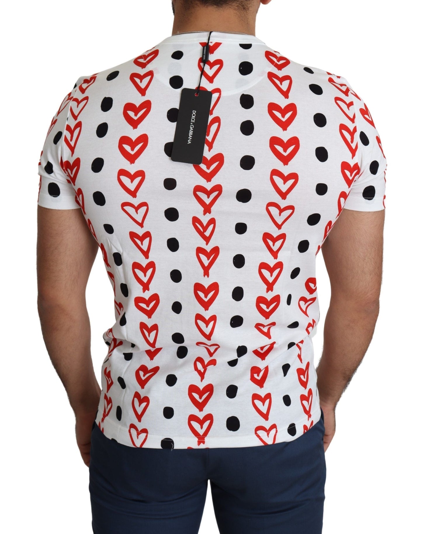 Dolce & Gabbana White Hearts Print  Cotton Men Top Men's T-shirt