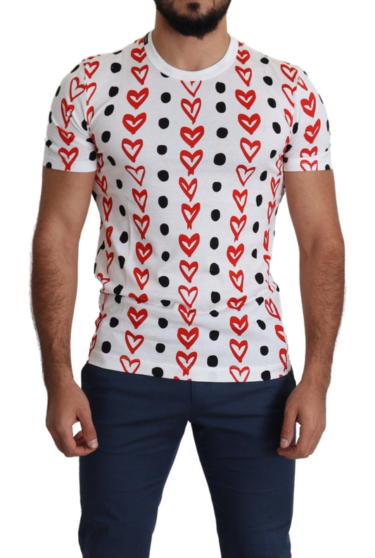 Dolce & Gabbana White Hearts Print  Cotton Men Top Men's T-shirt