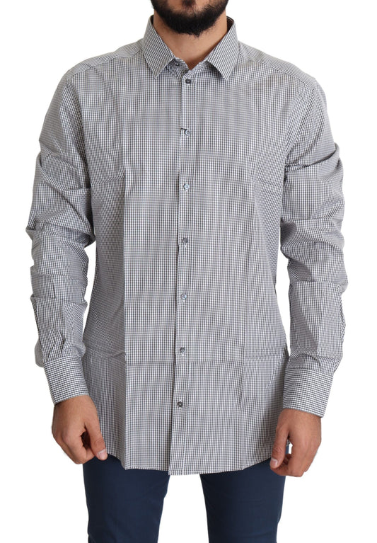 Dolce & Gabbana Black White Checkered GOLD Dress Cotton Men's Shirt