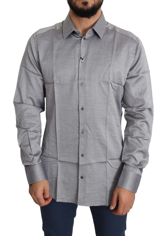 Dolce & Gabbana Gray Cotton Men Formal GOLD Dress Men's Shirt