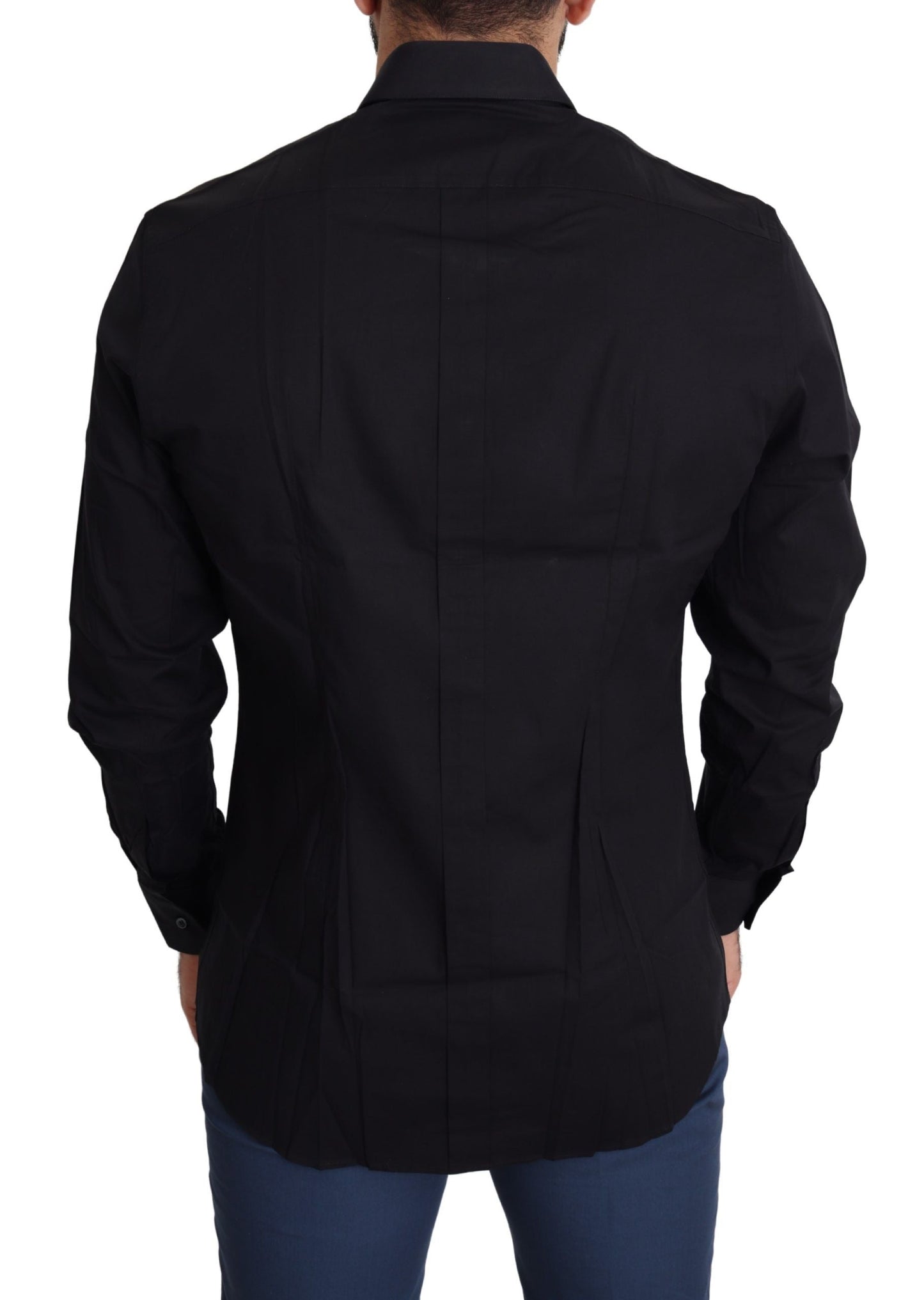Dolce & Gabbana Black Cotton Stretch Formal GOLD Dress Men's Shirt