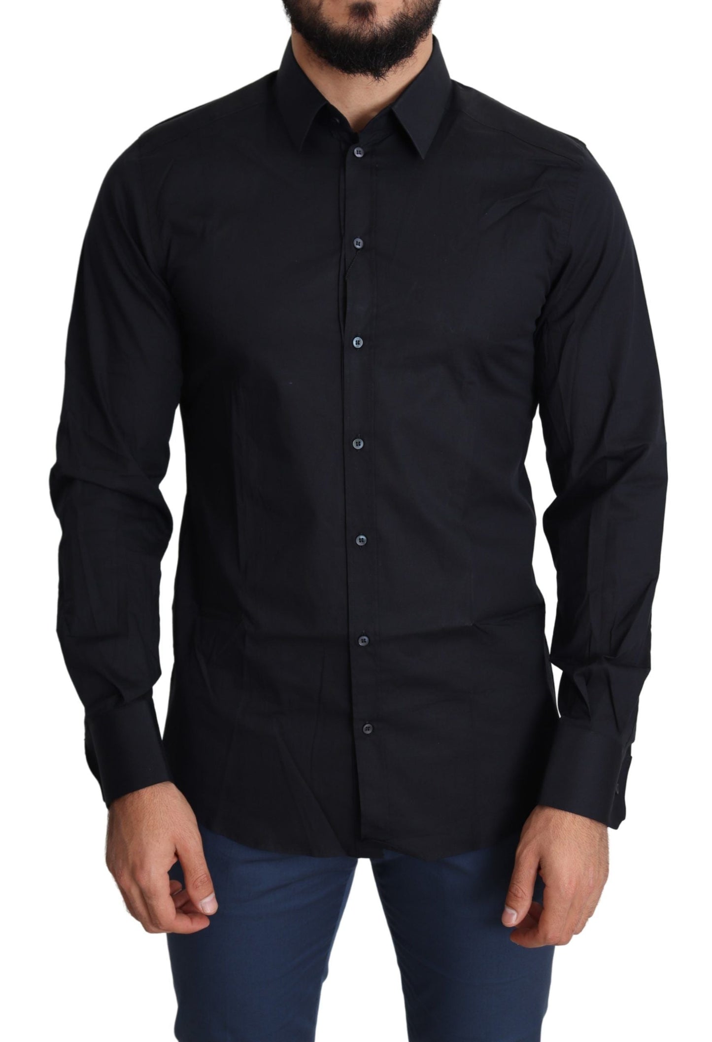 Dolce & Gabbana Blue Cotton Formal GOLD Dress Men's Shirt