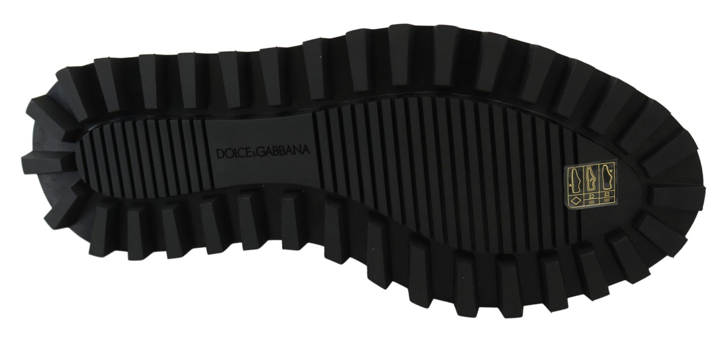 Dolce & Gabbana Black Rubberized Calfskin Chunky Derby Vulcano Men's Shoes