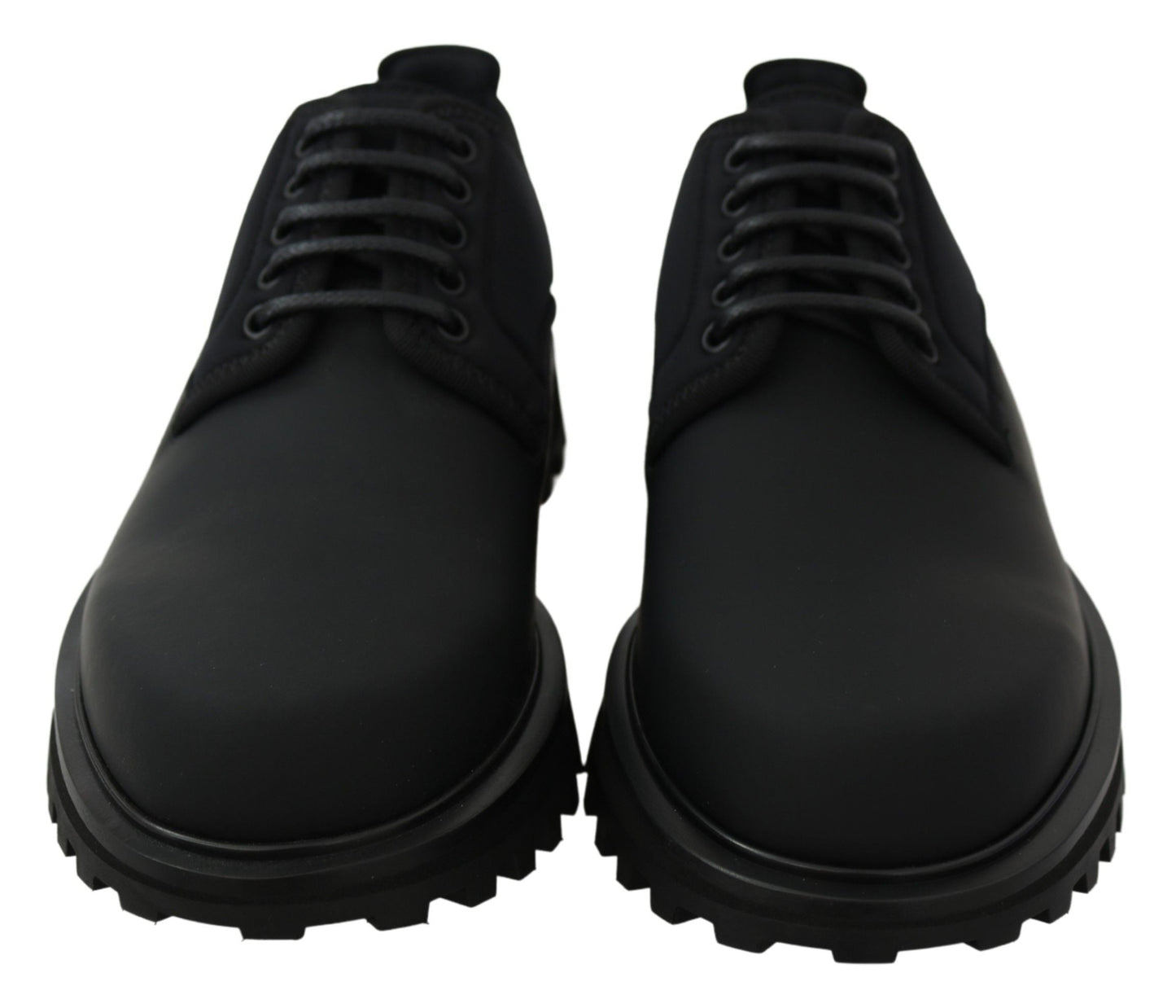Dolce & Gabbana Black Rubberized Calfskin Chunky Derby Vulcano Men's Shoes