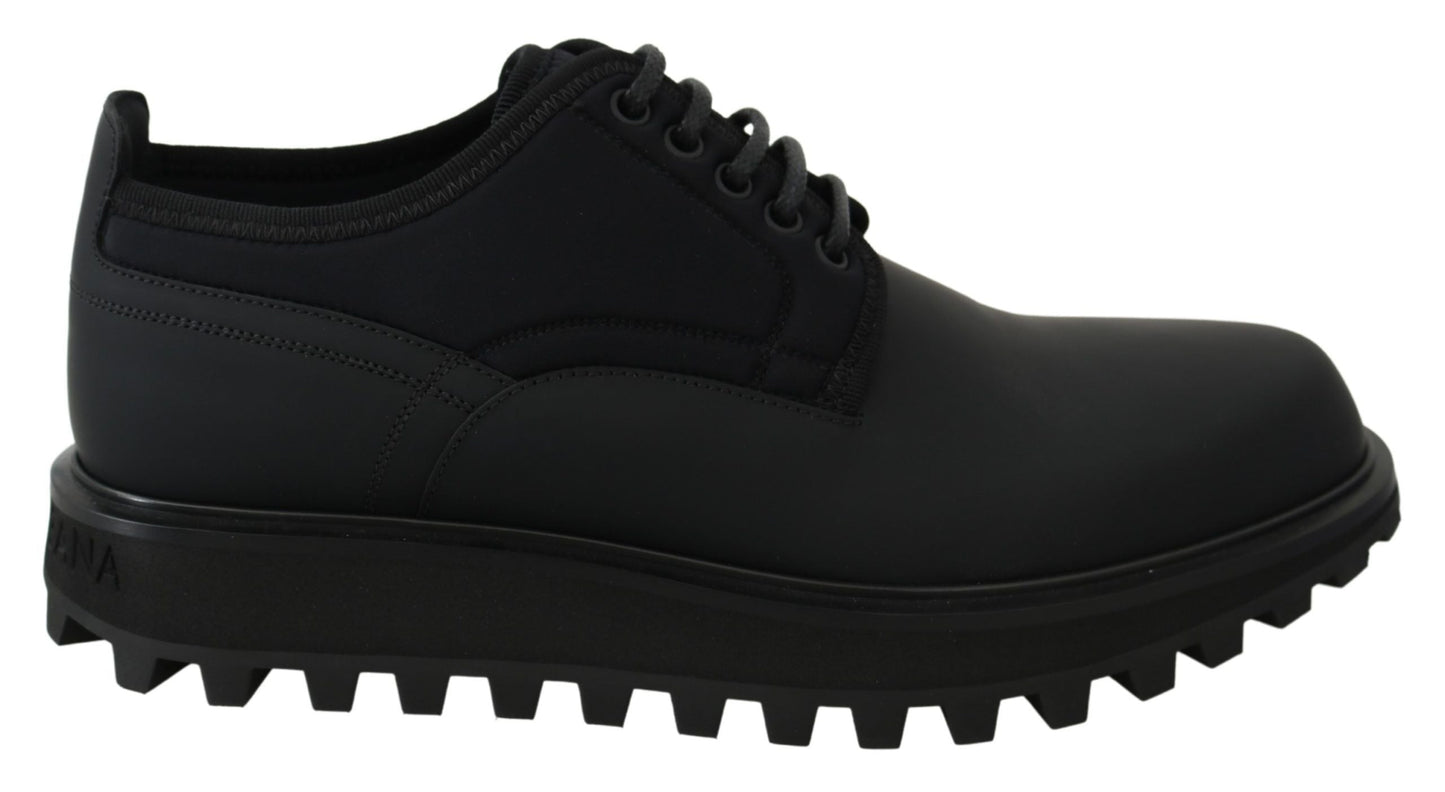 Dolce & Gabbana Black Rubberized Calfskin Chunky Derby Vulcano Men's Shoes
