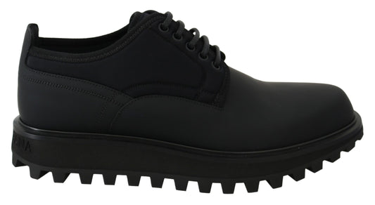 Dolce & Gabbana Black Rubberized Calfskin Chunky Derby Vulcano Men's Shoes