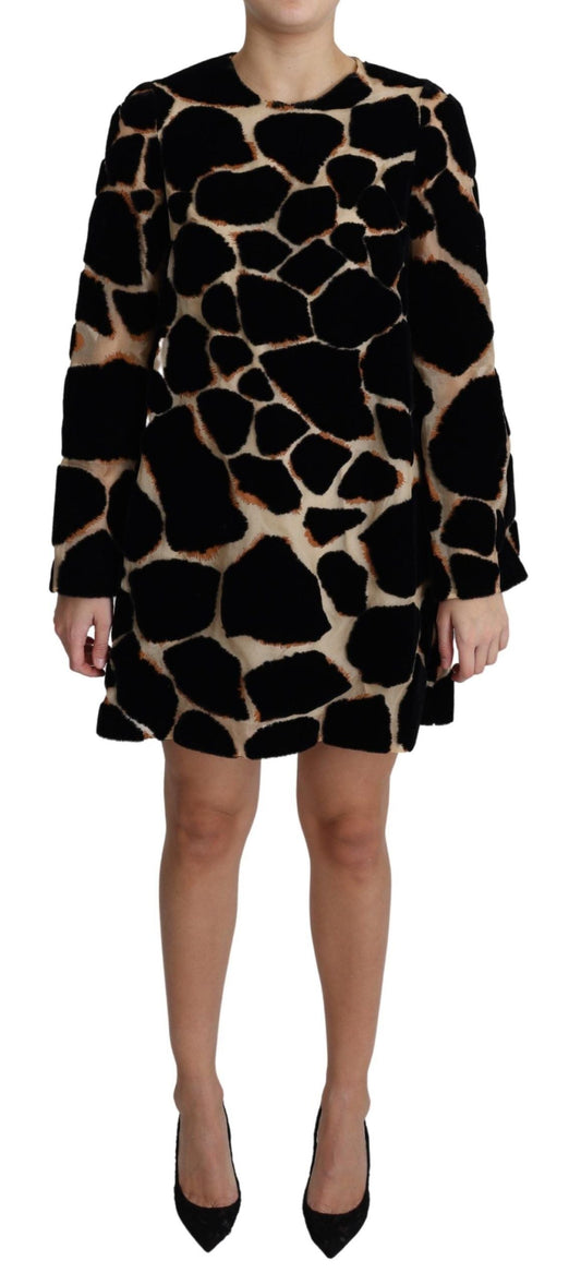 Dolce & Gabbana Black Giraffe Print Shift Mini Women's Dress
