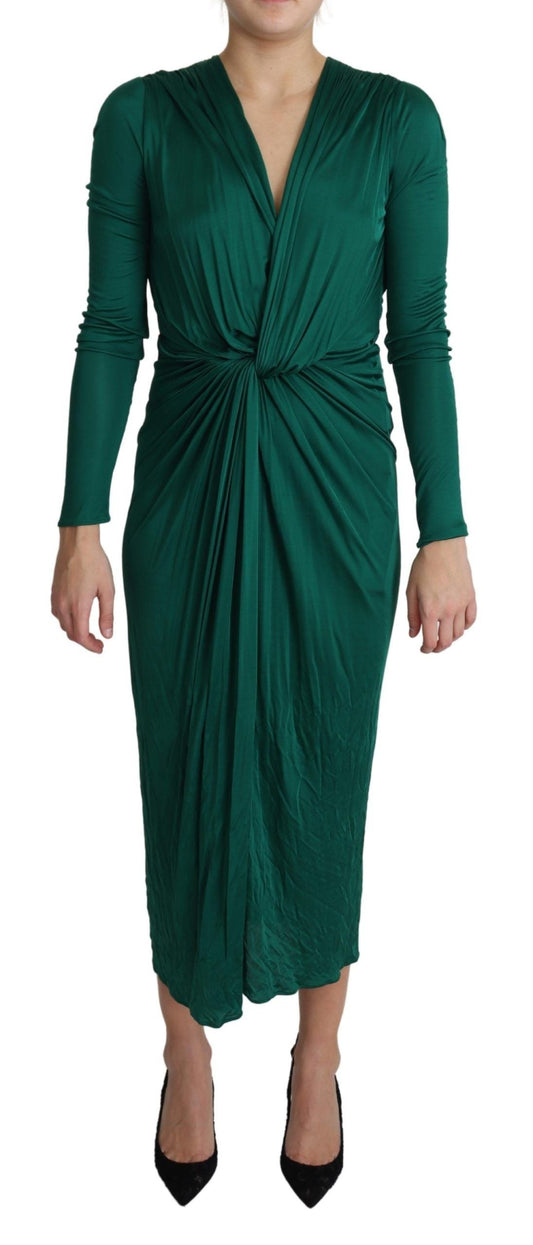 Dolce & Gabbana Green Fitted Silhouette Midi Viscose Women's Dress