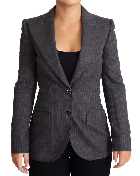 Dolce & Gabbana Gray Single Breasted Fitted Blazer Wool Women's Jacket