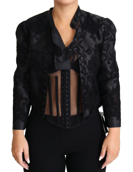 Dolce & Gabbana Black Lace Sheer Corset Organza Silk Women's Jacket
