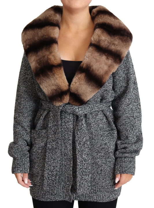 Dolce & Gabbana Gray Cardigan Fur Coat Cashmere Women's Jacket