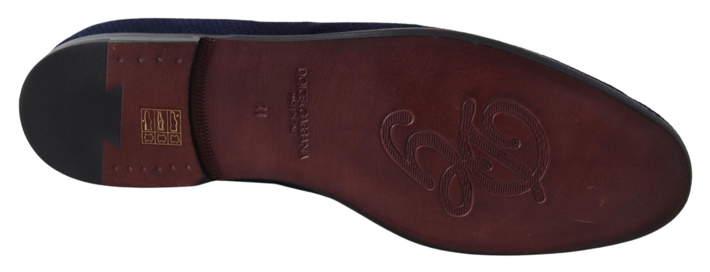 Dolce & Gabbana Blue Suede Caiman Loafers Slippers Men's Shoes