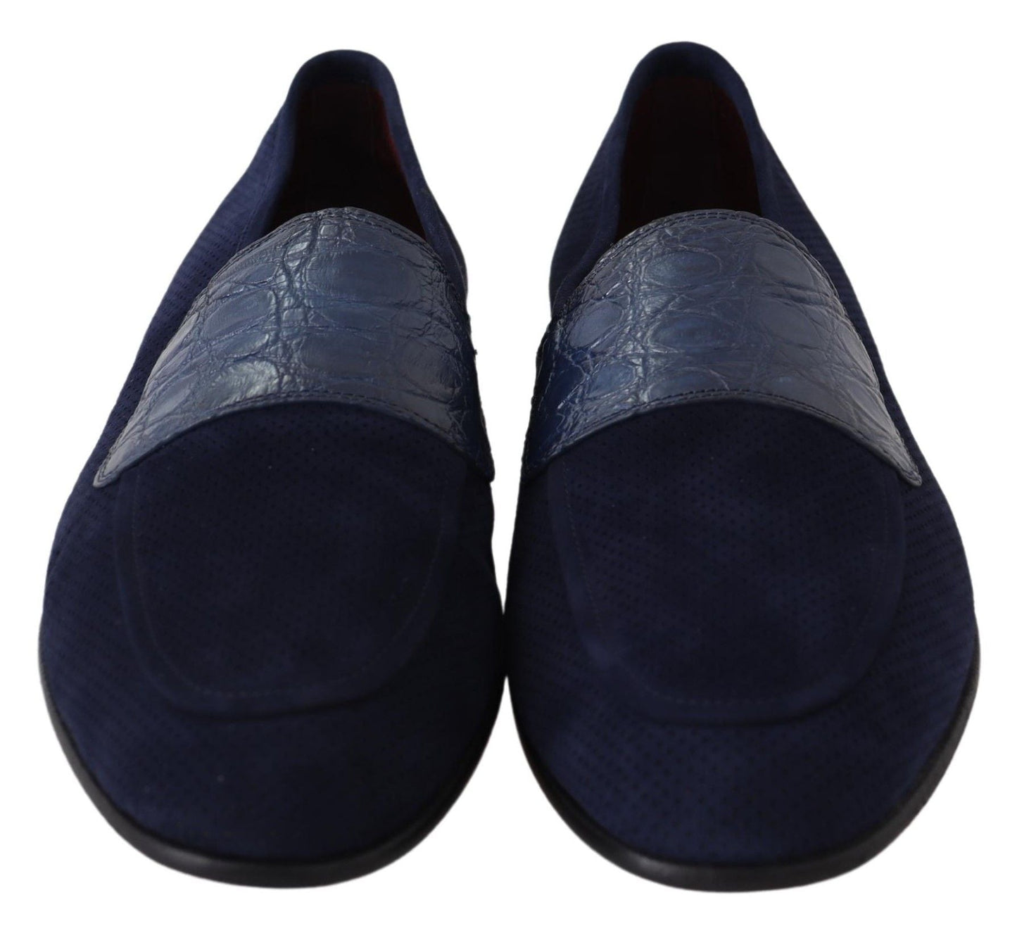 Dolce & Gabbana Blue Suede Caiman Loafers Slippers Men's Shoes