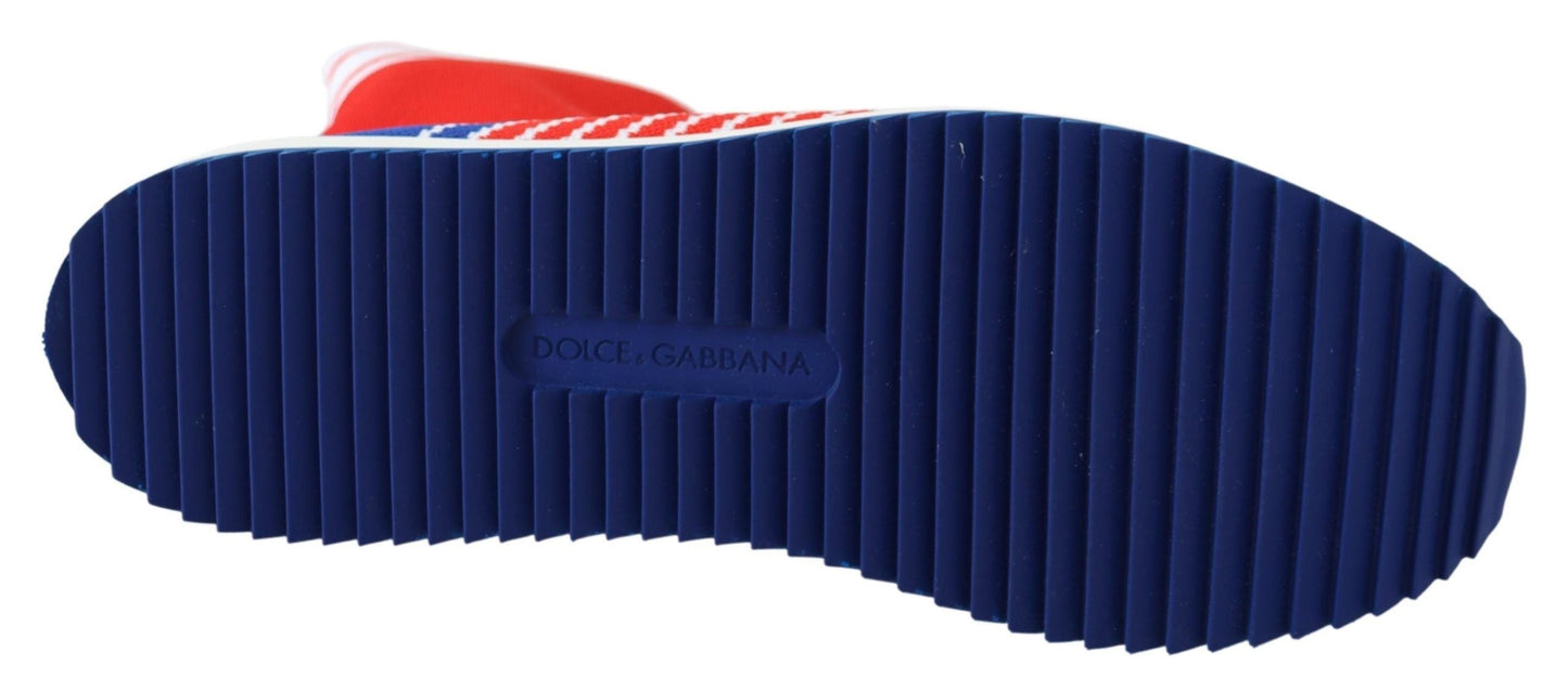 Dolce & Gabbana Blue Red Sorrento Logo Sneakers Socks Men's Shoes