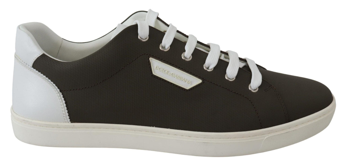 Dolce & Gabbana White Green Leather Low Top Sneakers Men's Shoes