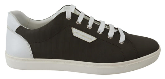 Dolce & Gabbana White Green Leather Low Top Sneakers Men's Shoes