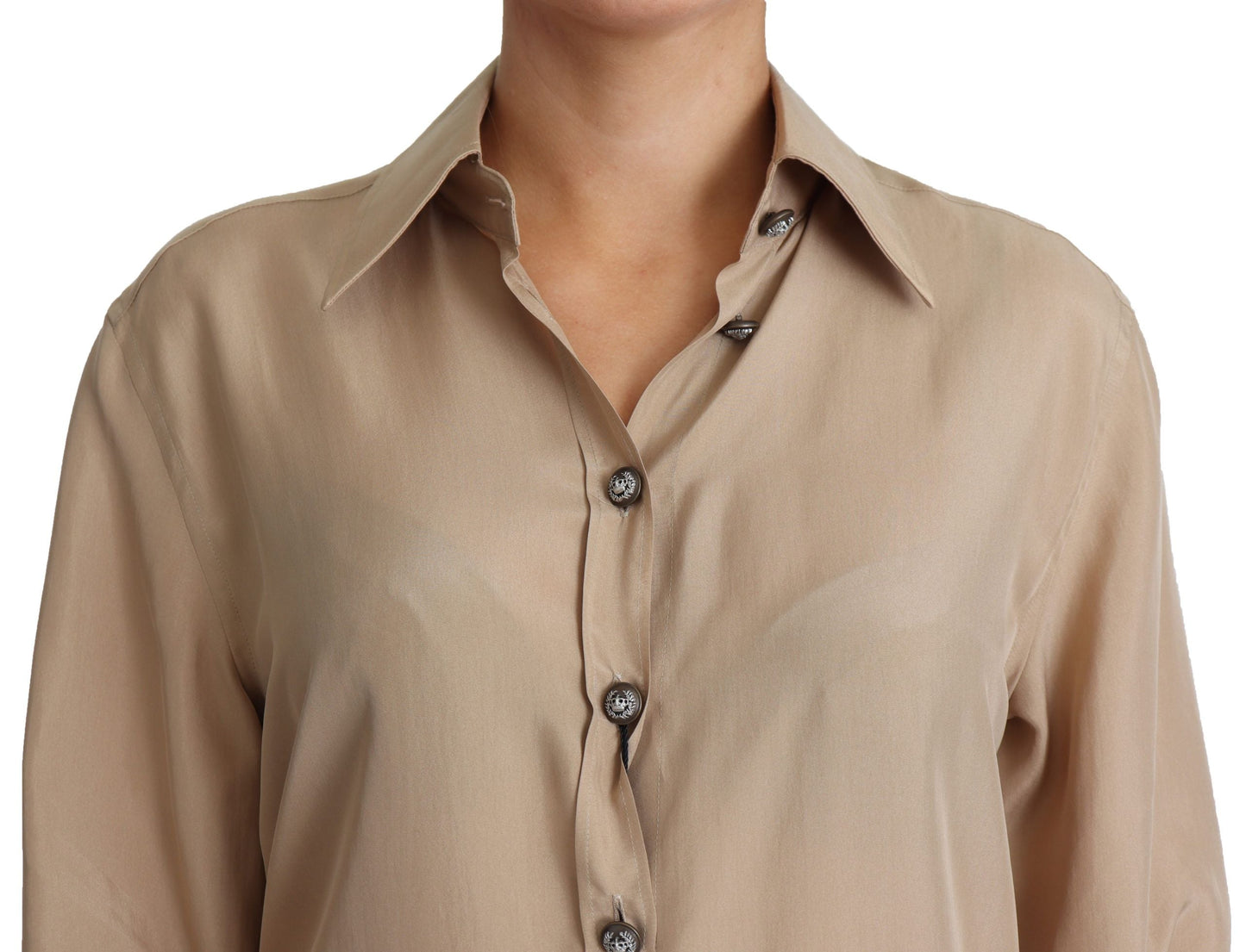 Dolce & Gabbana Beige Silk Shirt Decorative Buttons Women's Top