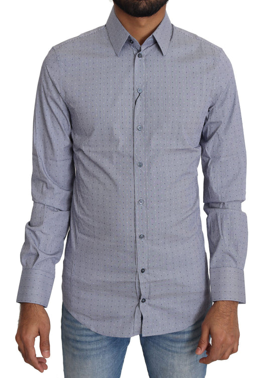 Dolce & Gabbana Gray Dotted Semi Fitted Formal SICILIA Men's Shirt