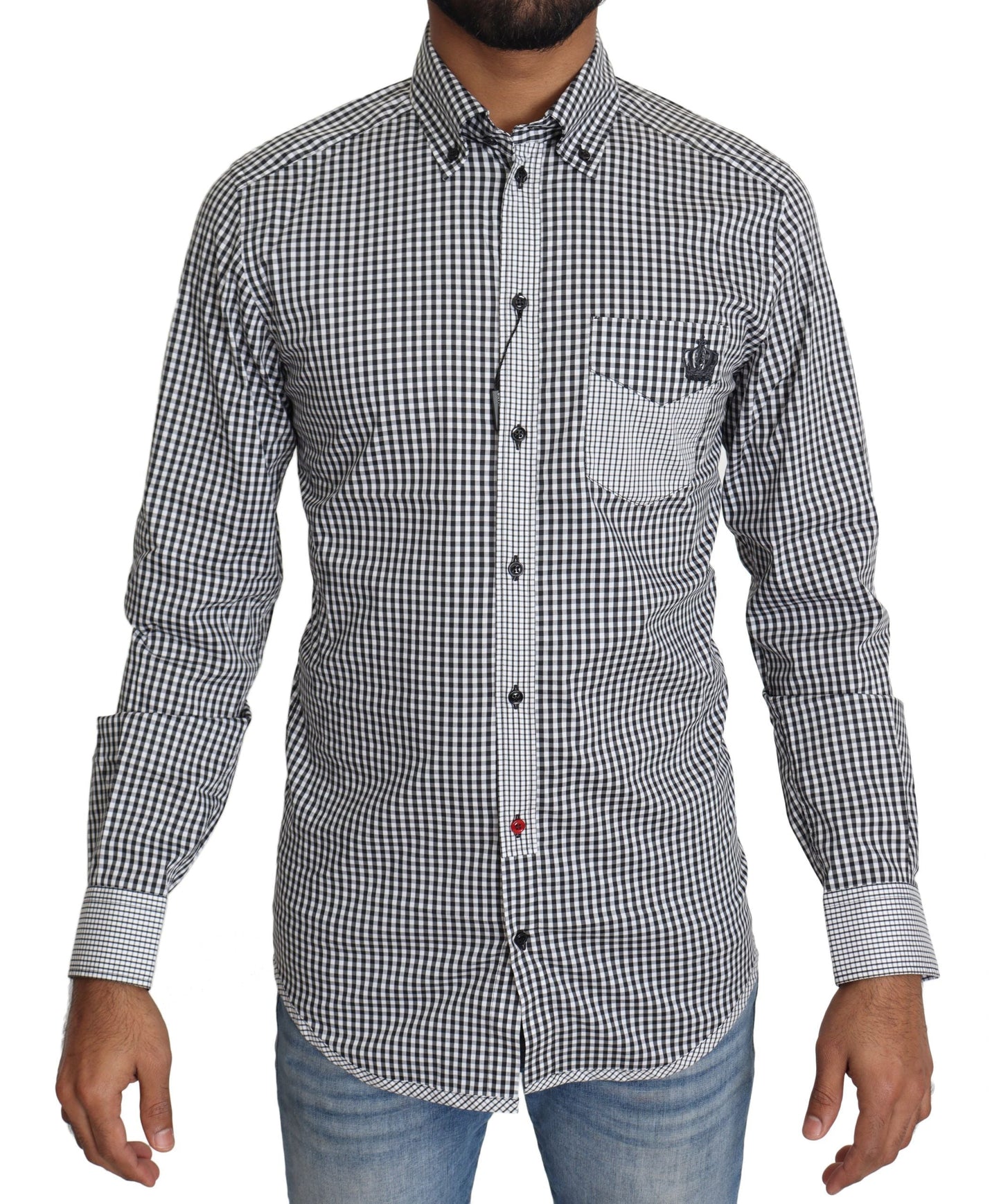 Dolce & Gabbana Black White Checkered Casual Men's Shirt