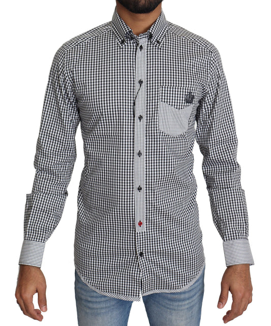 Dolce & Gabbana Black White Checkered Casual Men's Shirt