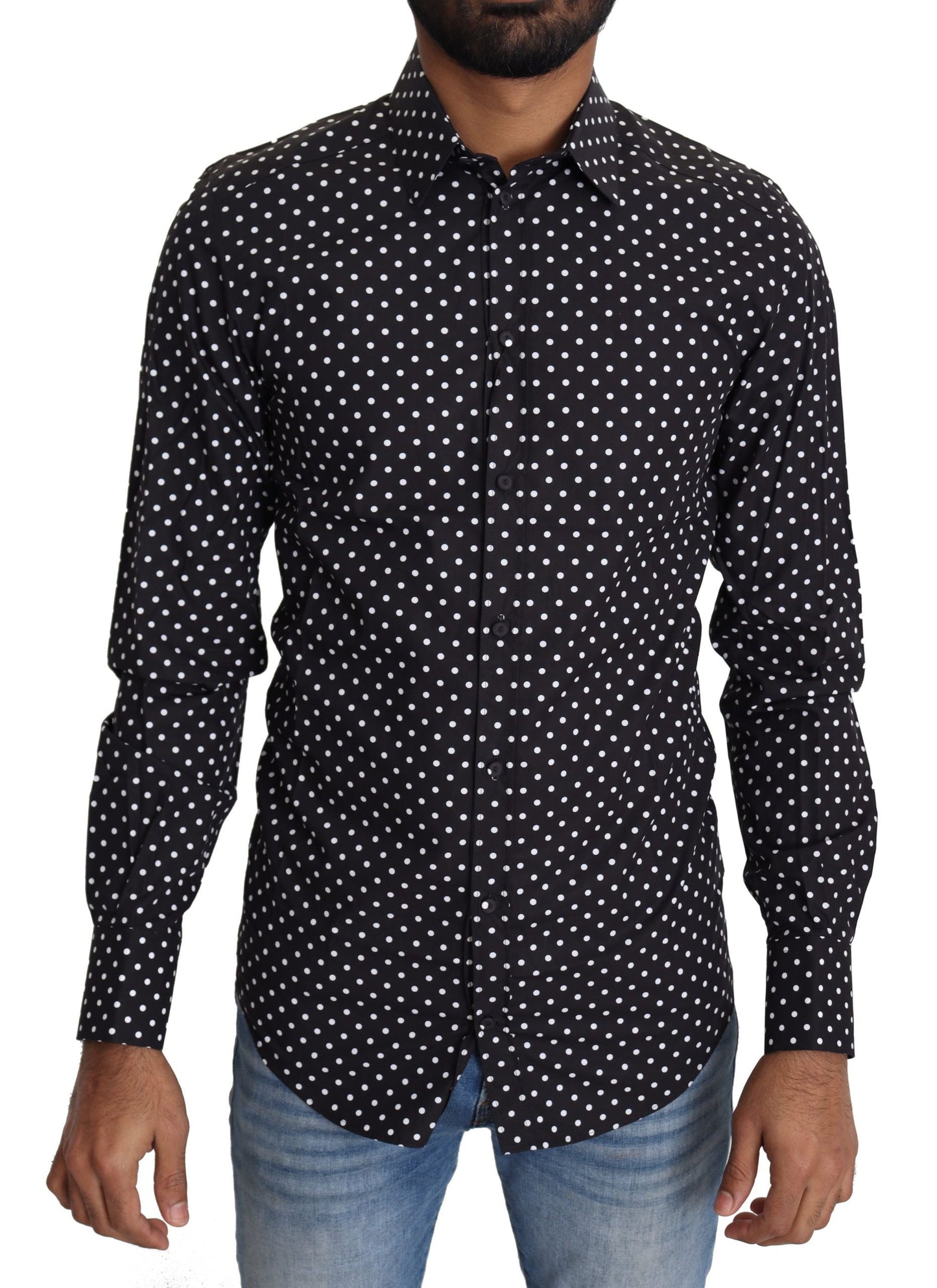Dolce & Gabbana Black White Polka Dots Casual Men's Shirt