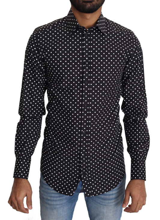 Dolce & Gabbana Black White Polka Dots Casual Men's Shirt
