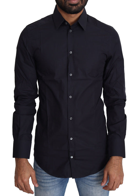 Dolce & Gabbana Navy Blue Cotton Formal Dress Men's Shirt